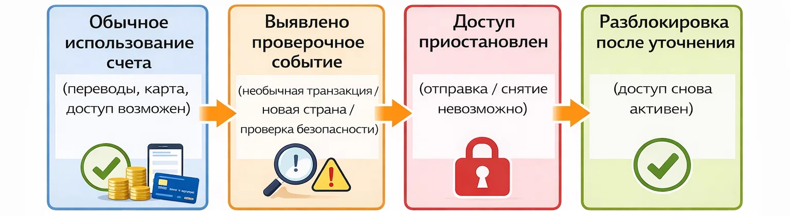 Процесс блокировки учетной записи: проверка → приостановка доступа → разблокировка