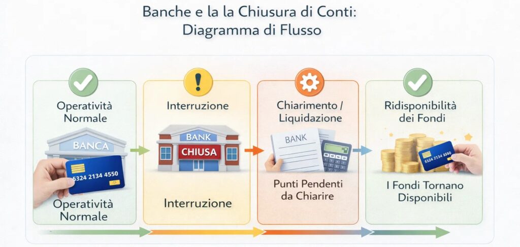 In caso di chiusura della banca, l'accesso al tuo denaro viene sospeso mentre viene organizzata l'assegnazione.
