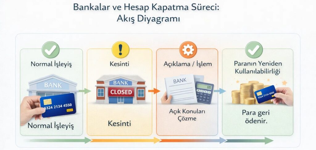 Banka kapandığında, atama düzenlenirken paranızın erişimi askıya alınır.