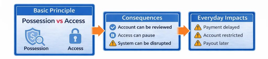 The difference between ownership and access determines how money can be used in the payment system.