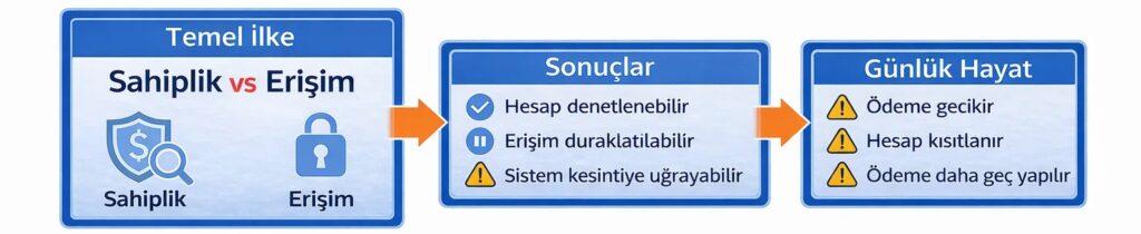 Sahiplik ve erişim arasındaki fark, ödeme sisteminde paranın nasıl kullanılabileceğini belirler.