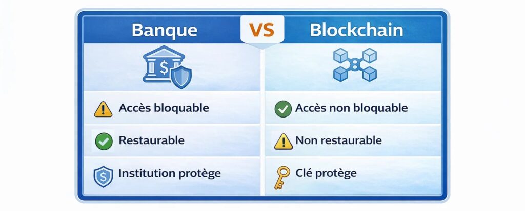 Comparaison et différences entre les cryptomonnaies et les banques traditionnelles