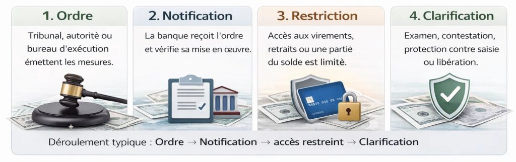 Déroulement d'un gel de compte par les autorités.
